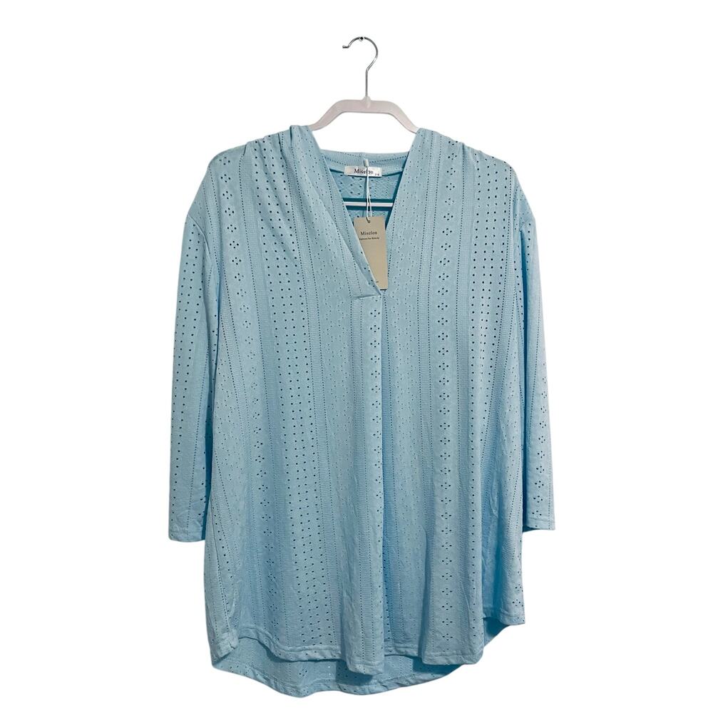 Miselon Women’s NWT’S Sz 2XL Light Blue Long Sleeve Eyelet Fabric
